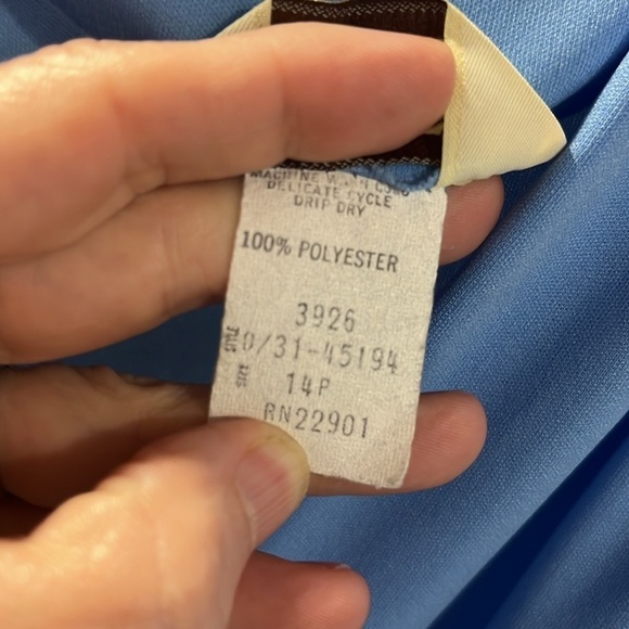 Vintage Sears Blue Wrap Dress Cap Sleeve Midi 70s 80s Size 14P Preppy Timeless - Picture 4 of 11